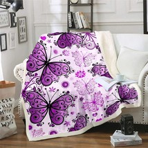 Girly Butterfly Plush Throw Blanket Kids Girls Purple Butterflies Print Fleece B - £31.62 GBP