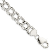 Silver 11.5mm Solid Double Link Charm Bracelet QCH150 - $215.72