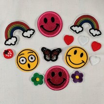 Assorted Lot Of Happy Smiley Face Flowers Rainbows Iron-on Patches - £7.34 GBP