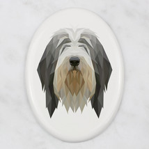 A ceramic tombstone plaque with a Bearded Collie dog. Art-Dog geometric dog - £7.98 GBP
