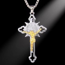 Men&#39;s Vintage Jesus Christ Crucifix Cross Pendant Christian Necklace Chain 24&quot; - £9.31 GBP