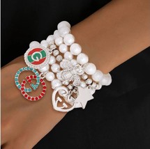 White Pearl Clear Rhinestone Bee Heart GG Star and G Charm Stretch Bracelet Set - £39.02 GBP
