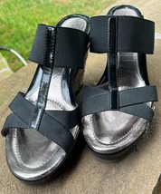 CHARLES by Charles David Womens Shoes Black Wedge Platform High Heel Str... - $14.84