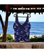 Swimsuits For All Blue Floral Tankini Swim Top Size 26 Soft Cup Removabl... - $25.69