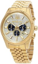 Michael Kors MK8494 Lexington Men Gold Crystal Pave Stainless Chrono Watch + Bag - £106.16 GBP