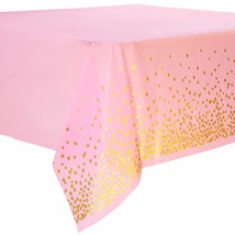 108&quot;X54&quot; 4 Packs Pink And Gold Disposable Party Tablecloth For Rectangle... - £20.77 GBP