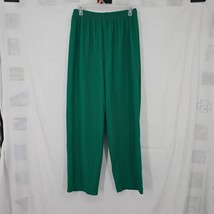 Vintage Southern Lady Pants Womens Size 14 Green Crinkle Fabric Elastic Waist - £9.41 GBP