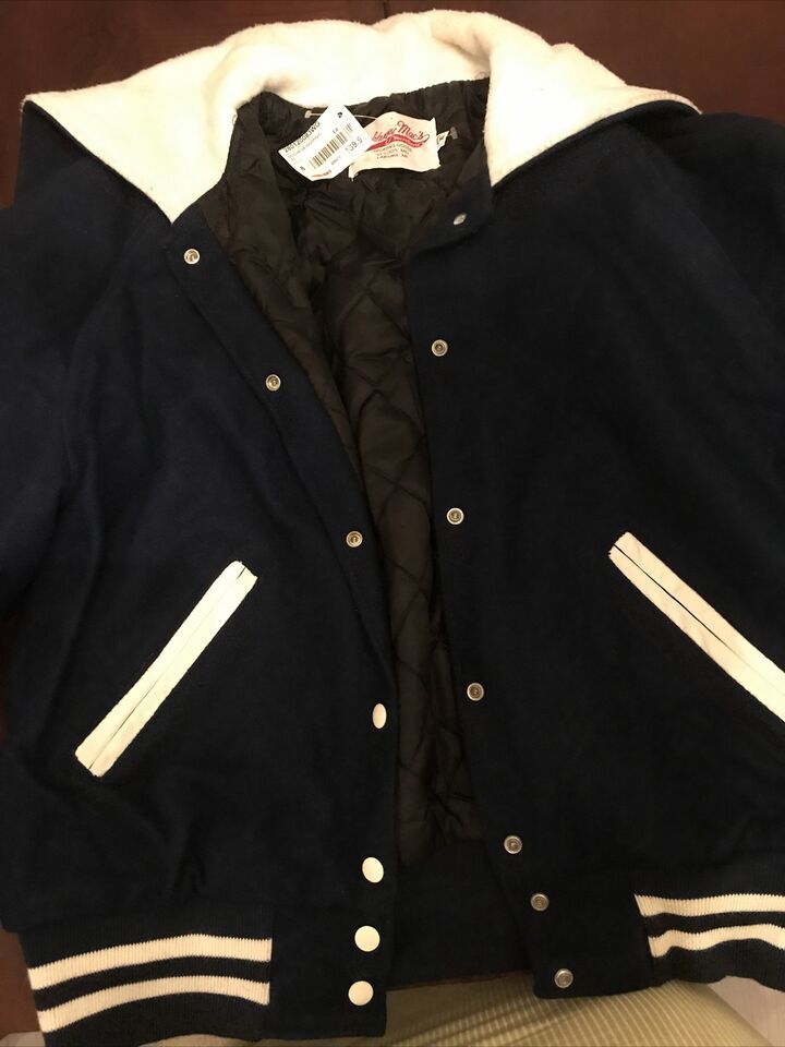 Varsity Jacket Holloway Johnny Mack Size XL Blue And White Wool-BRAND NEW-SHIP24