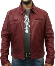 RED Men&#39;s Handmade Genuine Lambskin Leather Jacket  Stylish Long Sleeve Biker - £85.46 GBP