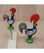 Vtg Portugal Pottery Folkart Rooster Candle or Toothpick Holder &amp; Cork S... - $20.87