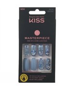 NEW Kiss Nails Masterpiece Luxe Glue Manicure Long Gel Coffin Blue Silve... - £11.87 GBP