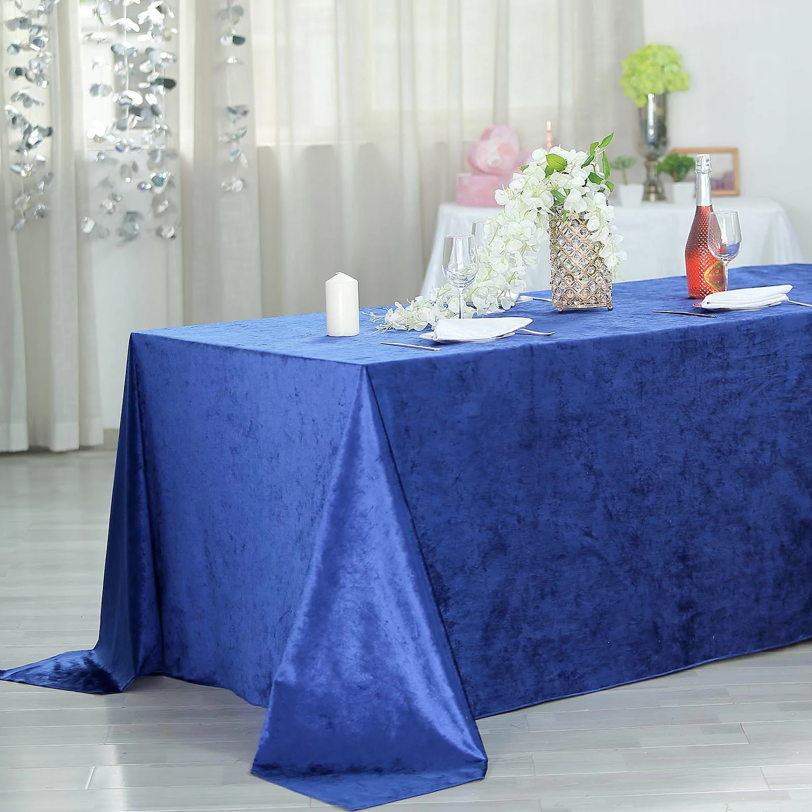 Royal Blue - 90&quot; x 156&quot; Premium Velvet Rectangle Tablecloth Wedding Party - £68.05 GBP