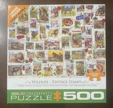 EuroGraphics EURHR Wildlife Vintage Stamps 499 Piece Jigsaw Puzzle (missing one) - £7.71 GBP