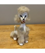 Vintage White Porcelain Poodle Dog Figurine with Fur rhinestone eyes 7.5” - $54.47 CAD