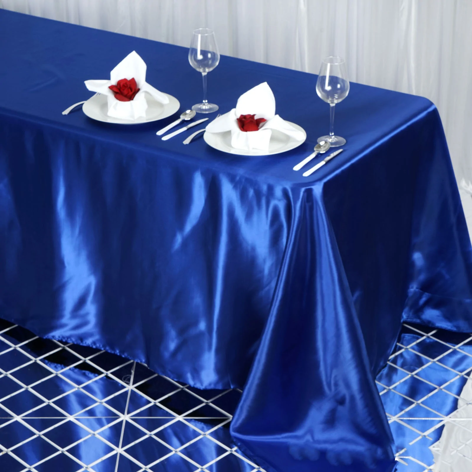 Royal Blue - 90x132&quot; Rectangle Satin Tablecloth Wedding Party Events  - $30.68