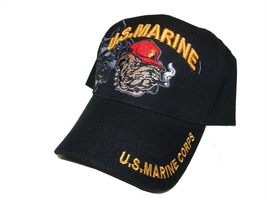 U S Marine Corps &quot;Smokin&#39; Devil Dog&quot; on a new black cover or ball cap  - £15.95 GBP