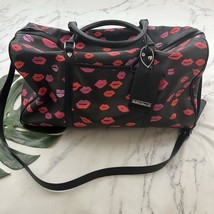 Betsey Johnson Large Weekender Duffle Bag New Black Red Kiss Lips Travel - £59.17 GBP