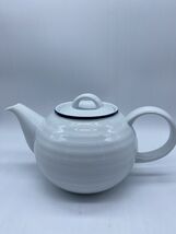 Crate &amp; Barrel Blue Band White Porcelain Teapot Ribbed Pattern Rare Bs318 - $43.11