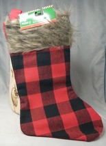 Christmas House Red &amp; Black Buffalo Check Plaid Stockings Faux Fur Trim 15&quot; - £3.07 GBP