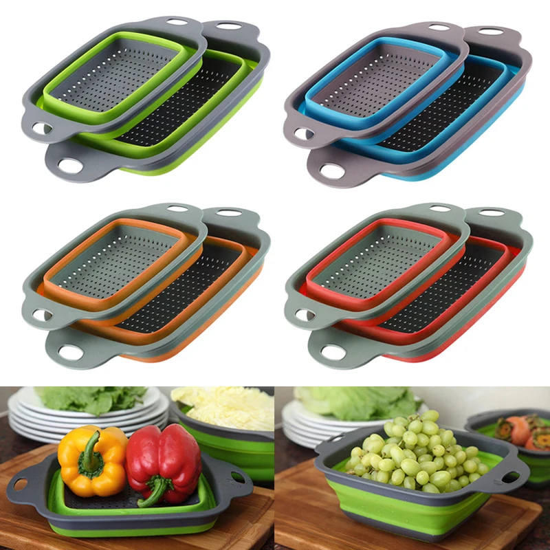 Foldable Fruit Vegetable Portable Washing Basket Strainer Portabl Silicone - £10.79 GBP+