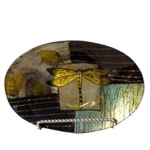 Dragonfly Leaves Trees Gold Black Glass Bowl Trinket Dish Room Decor 9.75&quot;x7&quot;x2&quot; - £12.70 GBP