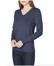 Essentials Women&#39;s 100% Cotton Pullover Long-Sleeve V-Neck Sweater, Navy... - £6.15 GBP