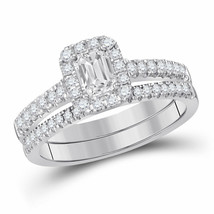 14k White Gold Emerald Diamond Bridal Ring Band Set 1 Ctw (Certified) - £2,135.80 GBP