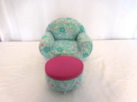 American Girl Kanani Doll Floral Chair Ottoman Blue Hawaiian Furniture  - $44.57