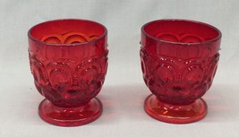 Vintage Pair Red Glass Footed Small Cups Fancy Cocktail Juice 4 Oz Thumbprint a - £13.46 GBP