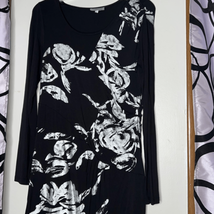 Lynn Ritchie Silver Womens Dress Black Floral Knee Length Long Sleeve St... - $19.60