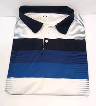 OAKLEY Short Sleeve Golf Polo Shirt Mens XL White With Blue And Stripes - £18.22 GBP