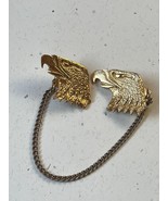 Vintage Goldtone EAGLE Head Collar or Sweater Clip w Connecting Chain - ... - £8.81 GBP