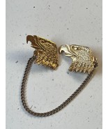 Vintage Goldtone EAGLE Head Collar or Sweater Clip w Connecting Chain - ... - $11.29