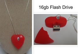 Red Heart 16 GB Flash Drive Necklace 925 Silver Rope Free Shipping - £7.81 GBP