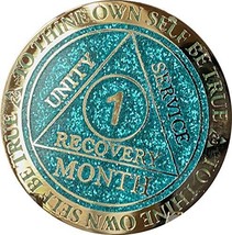 Recoverychip 1 Month AA Medallion Reflex Aqua Glitter and Gold Plated 30 Day Chi - £12.49 GBP