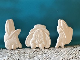 H1 - 3 Easter Bunny Magnets Ceramic Bisque Ready-to-Paint, You Paint - $2.50