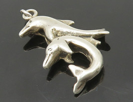 925 Sterling Silver - Vintage Shiny Smooth Dolphins Drop Pendant - PT12106 - £27.28 GBP