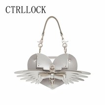 CTRLLOCK Y2K Silver Wings Future Love Shaped Messenger Bag Strap Bows  Bag  Rive - £99.90 GBP
