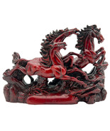 Vintage 3 Wild Horses Stampede Sculpture Galloping Figure Mandarin Red R... - £27.62 GBP