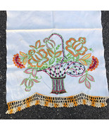 Vintage Kitchen Dish Towel White Orange Fringe Cotton Linen Embroidered ... - £10.65 GBP