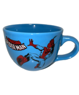 Spiderman Soup mug large cup blue Ceramic Dinnerware Collectible - $19.79
