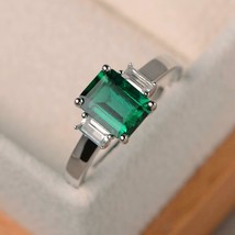 2Ct Emerald Cut Green Gemstone Engagement Wedding Ring 14K White Gold Finish - £59.15 GBP
