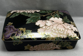 Fitz &amp; Floyd Porcelain Peony Playing Card Holder Trinket Box Floral Design - $17.65
