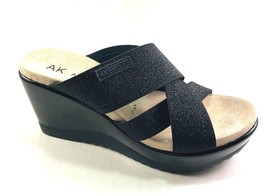 Anne Klein Robin Black Slip On Mid Wedge Sandal - £36.12 GBP