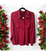 NWT Lane Bryant 14/16 Berry Polyester Button Blouse Tunic Pockets Long S... - $37.65 CAD