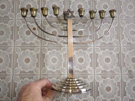 Vintage Early 20C Wide Judaica Silver-Plated Chanukah Menorah Marked 100... - £151.57 GBP