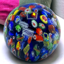 Vtg Murano Art Glass Scrambled Canes Italy Paperweight Multicolor Round - $69.95