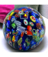 Vtg Murano Art Glass Scrambled Canes Italy Paperweight Multicolor Round - $69.95