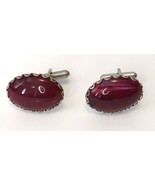 Vintage Faux Stone Cufflinks Purple / Red Magenta Color Silver Tone - $16.00