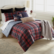 Donna Sharp Tartan King 3-Piece Comforter Set Red Plaid Cozy Cabin Lodge &amp; Throw - £52.27 GBP